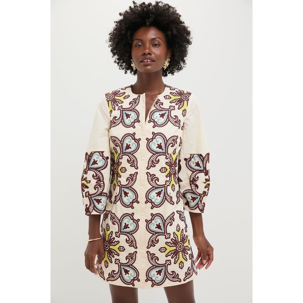 Tuckernuck Citron Slate Blue Embroidered Long Sleeve Rhoda Tunic Dress size 0